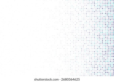 Abstract digital background with glowing hexagonal dots creating a vibrant color gradient from dark to bright blue and purple on a black backdrop, modern technology concept.