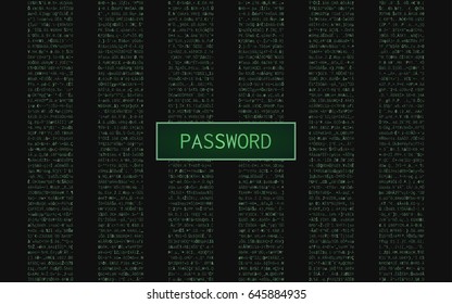 Abstract digital background with green color of binary code and "password" word