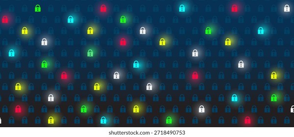 Fondo digital Abstractas con una cuadrícula de iconos de candado. Los candados brillantes y coloridos simbolizan la ciberseguridad, la protección de datos, el cifrado y la seguridad de la red.