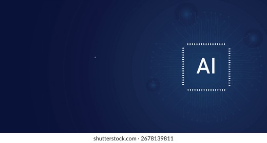 Abstract digital background. Index human finger presses on a light blue AI chip or processor.  Artificial Intelligence concept. 3D low poly wireframe vector illustration.