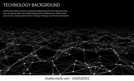 Abstract digital background of points and lines. Glowing black plexus. Big data. Network or connection. Abstract technology science background. 3d vector illustration.