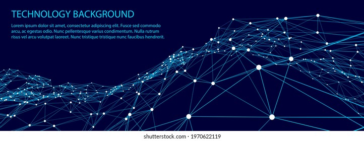 Abstract digital background of points and lines. Glowing black plexus. Big data. Network or connection. Abstract technology science background. 3d vector illustration.