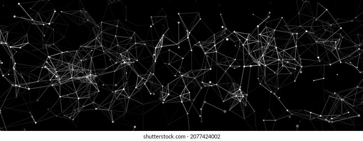 Abstract digital background of points and lines. Glowing white plexus. Big data. Network or connection. Abstract technology science background. 3d vector illustration.