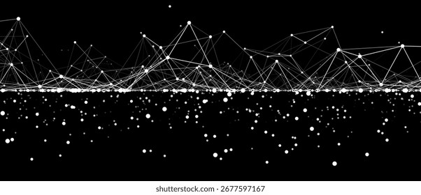Abstract digital background of points and lines. Glowing black plexus. Big data. Network or connection. Abstract technology science background. 3d vector illustration.
