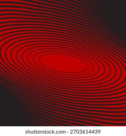 Fondo digital Abstractas con un patrón ovalado rojo radiante y líneas negras densas y dinámicas. Crea una ilusión óptica o un efecto de onda de sonido. Ideal para los más modernos