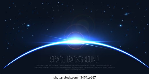 Abstract digital background . Realistic lens flare light effect . Vector earth with eclipse on starry sky . Constellation illustration .