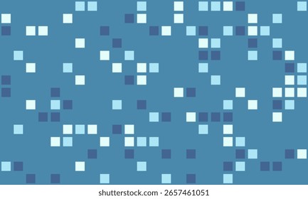 Fundo digital abstrato de quadrados dispersos em tons azuis frios.  Perfeito para projetos de tecnologia, dados ou design moderno. Evoca conceitos de conexão, fluxo de informações e transformação digital.
