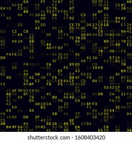 Abstract digital background. Yellow sparse hexadecimal pairs background. Medium sized seamless pattern. Attractive vector illustration.