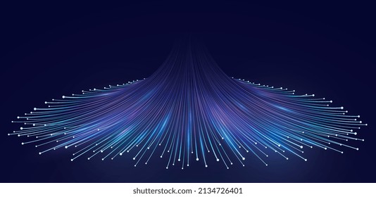 Abstract digital big data background, fiber optic network lines. Data flow visualization concept.