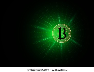 abstract digital bitcoin binary circle green background
