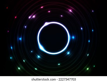 Resumen espacio negro digital luz azul y verde roja con fondo de efecto de círculo de movimiento