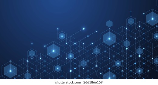 Abstract digital blockchain cube blocks concept. 3D big data cubes quantum computer technology idea. Artificial intelligence data core cubes design element