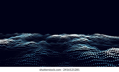 Abstract digital blue background with matrix. Science backdrop of many particles. Big data visualization. Vector illustration.