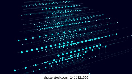 Abstract digital blue background with matrix. Science backdrop of many particles. Big data visualization. Vector illustration.