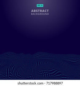 Abstract digital blue dots wave with flowing particles. Cyber or technology background.Vector illustration.