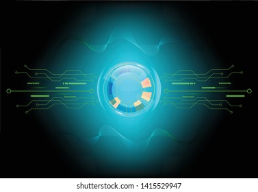 Abstract digital blue and green screen square grid lines, dot, ring, plate, square, and arrow. Scientific futuristic scientific interface. Circuit board background of  Vector illustration. 