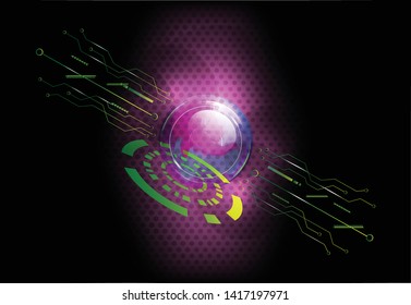 Abstract digital blue and green screen square grid lines, dot, ring, plate, square, hexagon and arrow. Scientific futuristic scientific interface. Circuit board pink