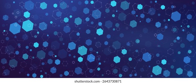 Abstract Digital Blue Hexagons Business or Science Background. Medical Research or Tech Innovation Online Webinar Presentation Event. Conference or Forum Vector Illustration