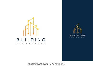 Abstraktes Logo-Design für digitales Gebäude, das moderne Architektur, intelligente Stadtkonzepte und fortschrittliche technologische Infrastruktur symbolisiert, ideal für Bau- und IT-Unternehmen, die Innovationen vorstellen