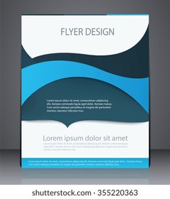Abstract digital business brochure flyer, design in A4 size, layout cover design with waves in blue colors.