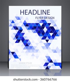 Abstract digital business brochure flyer, geometric design in A4 size, layout cover design in blue colors.