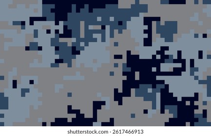 Abstract digital camouflage pattern in cool tones.  Ideal for backgrounds, textures, or design elements conveying concepts of concealment, technology, or modern warfare.