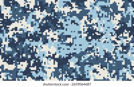 Abstractas patrón de camuflaje digital en azules y blancos frescos. Perfecto para fondos, textiles o diseños de temática militar.  Crea una sensación de misterio y ocultación.