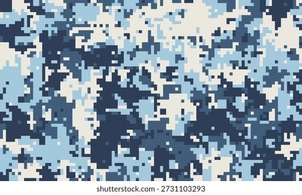 Abstractas patrón de camuflaje digital en tonos azules fríos.  Perfecto para fondos, textiles o proyectos de diseño moderno.  Representa el ocultamiento, la estrategia o una estética futurista.