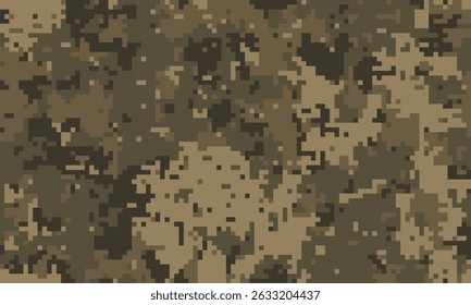 Abstract digital camouflage pattern.  Earthy tones blend seamlessly for a textured, versatile background ideal for military, gaming, fashion, and design projects.