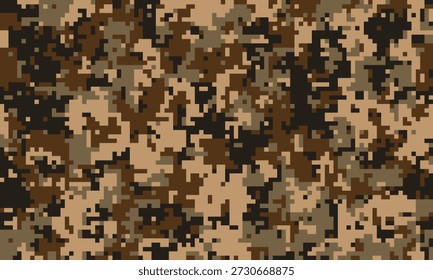 Padrão de camuflagem digital abstrato em tons de terra.  Perfeito para fundos, têxteis, ou projetos militares temáticos.  A textura pixelada cria uma sensação de ocultação e mistério.