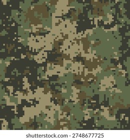 Abstract digital camouflage pattern.  Earthy tones blend seamlessly for a versatile texture ideal for military, tactical, or fashion design projects.