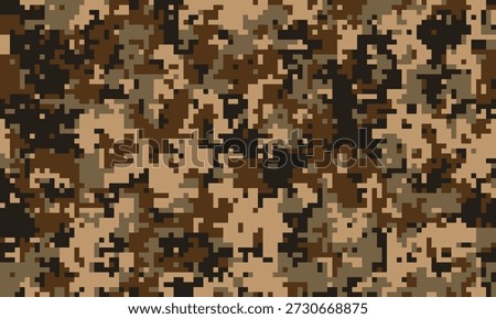 Abstract digital camouflage pattern in earthy tones.  Perfect for backgrounds, textiles, or militarythemed designs.  The pixelated texture creates a sense of concealment and mystery.