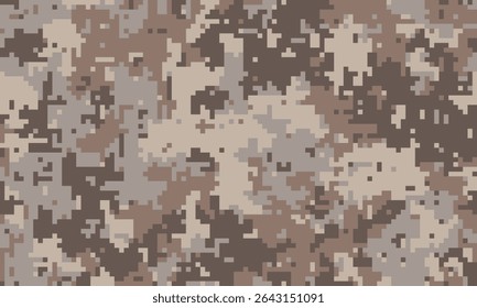 Abstract digital camouflage pattern in muted earth tones.  Perfect for backgrounds, textures, or militarytactical themed designs.  Subtle pixelated effect adds modern feel.