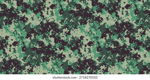 Abstractas patrón de camuflaje digital en tonos verdes y marrones apagados.  Perfecto para fondos, texturas o diseños de temática militar.  Transmite temas de ocultación, estrategia y adaptabilidad.
