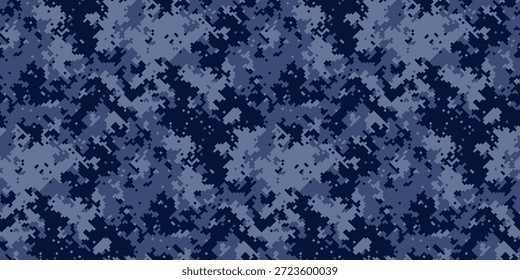 Abstraktes digitales Tarnmuster in Marineblau und helleren Tönen.