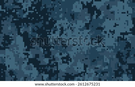 Abstract digital camouflage pattern in navy blue shades. Ideal for backgrounds, textiles, and militarythemed designs.