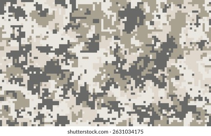 Abstract digital camouflage pattern.  Neutral tones blend seamlessly, ideal for backgrounds, textiles, or militarythemed designs.