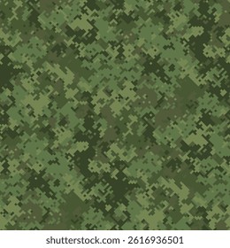 Abstract digital camouflage pattern.  Perfect for backgrounds, textiles, or militarythemed designs.  The pixelated texture offers a modern, tactical feel, blending seamlessly into various contexts.