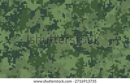 Abstract digital camouflage pattern.  Perfect for backgrounds, textiles, or militarythemed designs.  The pixelated texture evokes a sense of concealment and strategic design.