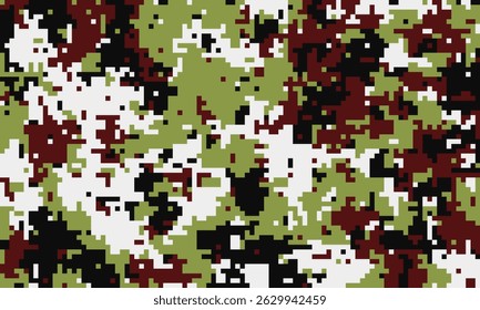 Abstract digital camouflage pattern in pixelated style.  Perfect for backgrounds, textures, or militarythemed designs.