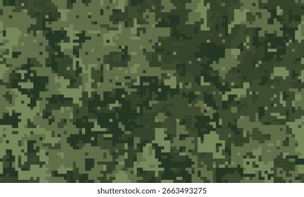 Abstraktes digitales Tarnmuster. Nahtlose Textur in gedeckten Greens. Perfekt für Hintergründe, Website-Design, militärische Projekte oder ein taktisches Gefühl zu Ihren Designs.