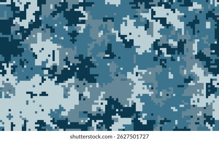 Abstract digital camouflage pattern in shades of blue.  Perfect for backgrounds, textiles, or militarythemed designs.  Seamless texture offers versatility for various creative projects.