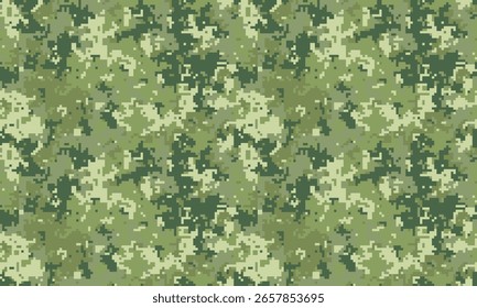 Abstract digital camouflage pattern in shades of green and beige.  Perfect for backgrounds, textiles, or militarythemed designs.