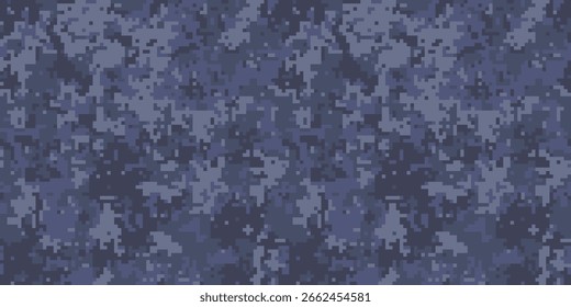 Abstraktes digitales Tarnmuster in Blautönen.  Perfekt für Hintergründe, Textilien oder militärische Designs.  Die pixelige Textur schafft ein Gefühl von Geheimnis und Verbergen.