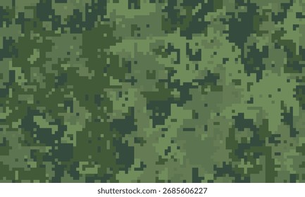 Padrão de camuflagem digital abstrato em tons de verde.  Ideal para fundos, texturas, projetos temáticos militares ou ao ar livre e projetos de jogos.
