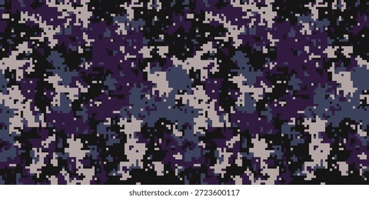 Abstractas patrón de camuflaje digital en tonos de púrpura, gris y negro.  Ideal para moda, textiles, juegos y diseños de inspiración militar.  La textura pixelada ofrece una estética moderna y vanguardista.