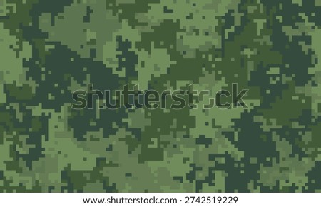 Abstract digital camouflage pattern in shades of green.  Perfect for backgrounds, textiles, or militarythemed designs.  Provides a sense of concealment and mystery.