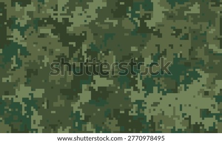 Abstract digital camouflage pattern in shades of green.  Perfect for backgrounds, textures, militarythemed designs, or creating a sense of concealment and mystery.