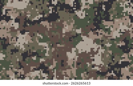 Abstract digital camouflage pattern.  Versatile texture ideal for military, hunting, fashion, and gaming designs.  Subtle earth tones blend seamlessly for effective concealment or stylish accents.