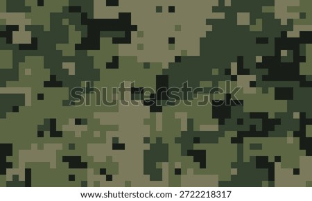 Abstract digital camouflage pattern.  Versatile texture ideal for backgrounds, textiles, or militarythemed designs.  Modern, pixelated style offers a blend of concealment and edgy aesthetics.